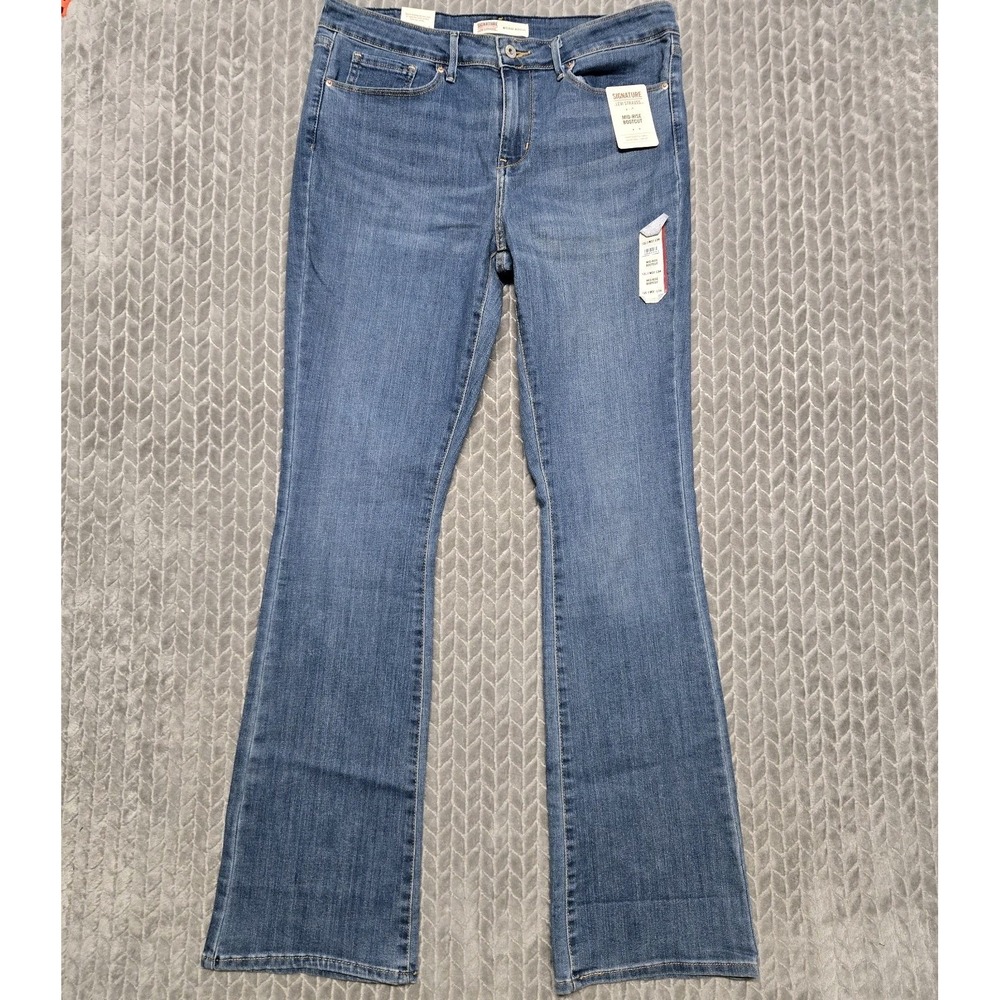 Levi Strauss Signature Mid Rise Bootcut Jeans Womens 12L W31 L34 Blue Denim Soft